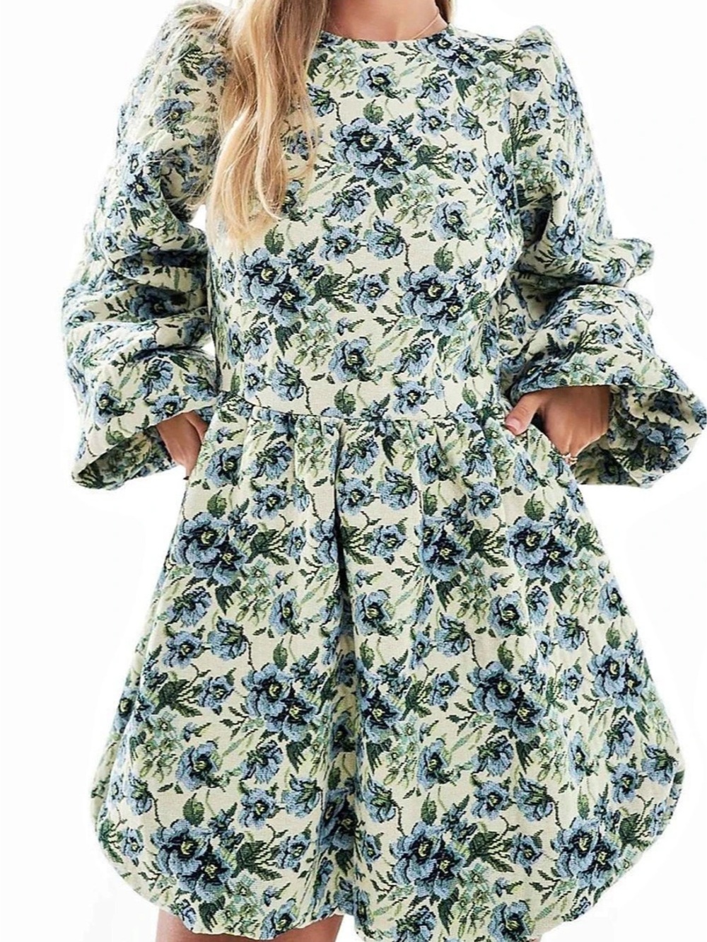 Tapestry puffball mini dress